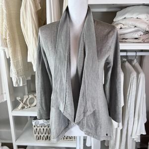 Hatley women's size small gray open cardigan w metallic threads, asymetric #1710